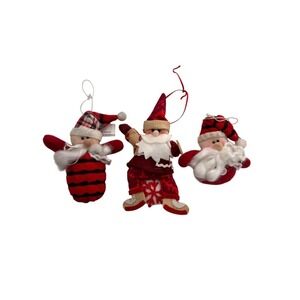 Set Of 3 Santa Claus Plush Christmas Tree Ornaments 5 Inch Hanging Holiday